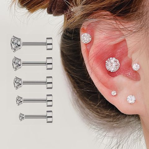 1 Piece Ear Cartilage Rings & Studs Sweet Simple Style Classic Style Geometric Round 316 Stainless Steel  Plating Inlay Zircon