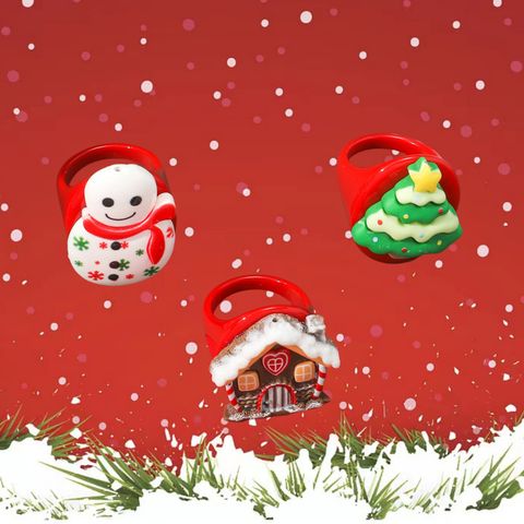 Cute Christmas Hat Christmas Tree Santa Claus Resin Wholesale Rings