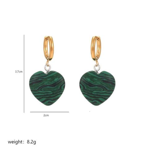 1 Pair Simple Style Heart Shape Plating Stainless Steel Natural Stone Copper 18K Gold Plated Drop Earrings