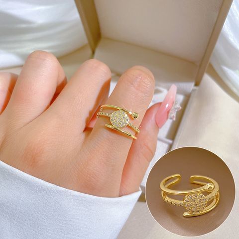 Simple Style Classic Style Commute Round Solid Color Brass Gold Plated Artificial Gemstones Open Rings In Bulk