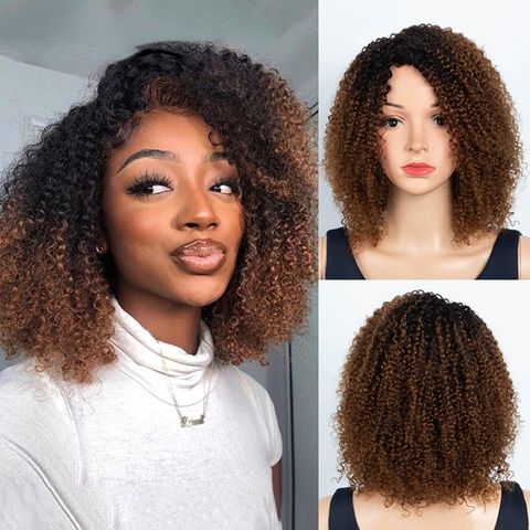 Women's African Style Street Real Hair Side Fringe Curls Wigs
