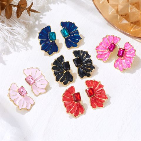 Wholesale Jewelry Ig Style Romantic Flower Alloy Rhinestones Enamel Lacquer Painting Inlay Ear Studs