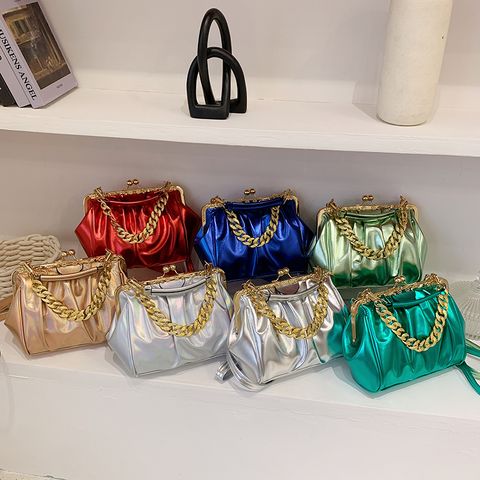 Women's Pu Leather Solid Color Basic Vintage Style Sewing Thread Square Clasp Frame Shoulder Bag Handbag Crossbody Bag