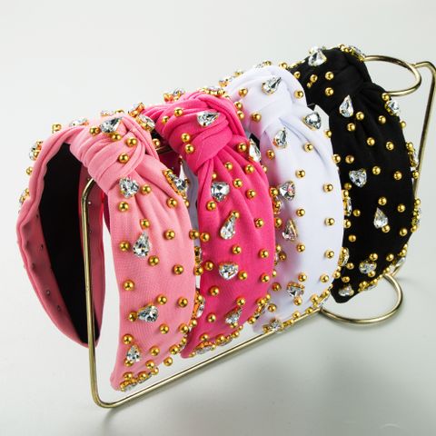 Vintage Style Water Droplets Beaded Cloth Inlay Rhinestones Hair Band