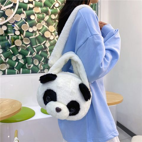 Kid's Plush Bear Solid Color Cute Basic Classic Style Embroidery Sewing Thread Round Zipper Handbag