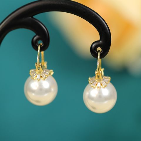 1 Pair Elegant Lady Geometric Flower Bow Knot Inlay Copper Artificial Pearls Zircon Drop Earrings