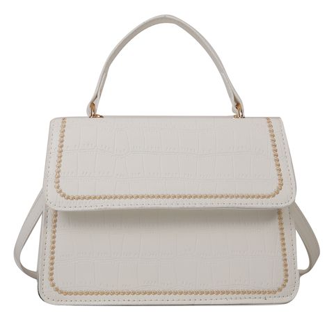 Women's Pu Leather Solid Color Basic Vintage Style Square Magnetic Buckle Shoulder Bag Handbag Crossbody Bag
