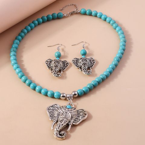 Vintage Style Elephant Turquoise Zinc Alloy Beaded Women's Jewelry Set