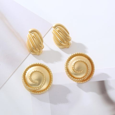 1 Pair Vintage Style Spiral Stripe Shell Irregular Plating Alloy Gold Plated Ear Studs