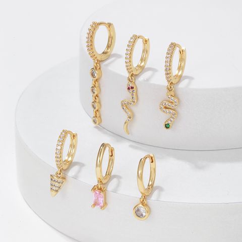 1 Set Elegant Simple Style Geometric Heart Shape Plating Inlay Brass Zircon 18k Gold Plated Drop Earrings