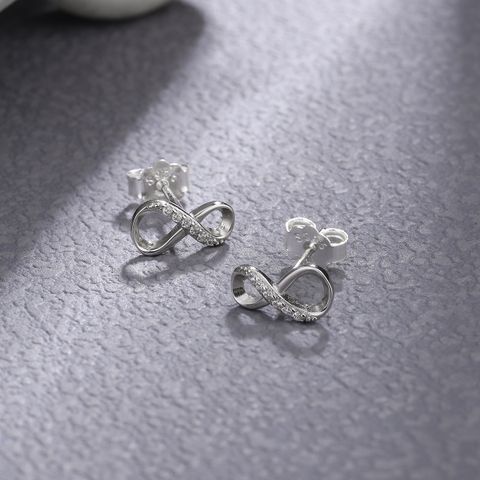 1 Pair Elegant Infinity Plating Inlay Sterling Silver Zircon Earrings
