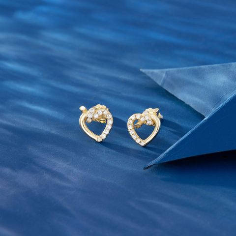 1 Pair Sweet Simple Style Korean Style Heart Shape Plating Inlay Sterling Silver Zircon 14k Gold Plated White Gold Plated Silver Plated Ear Studs