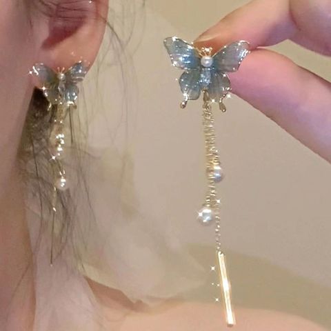 1 Pair Elegant Lady Bow Knot Plating Imitation Pearl Alloy Drop Earrings