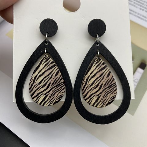 1 Pair Retro Zebra Water Droplets Leopard Wood Drop Earrings