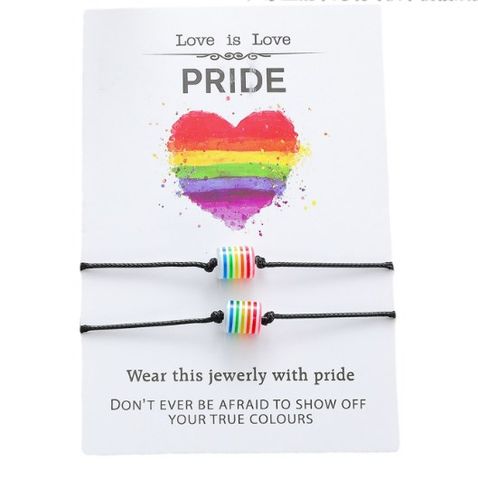New Colorful Cylindrical Bead Card Bracelet Rainbow Stripe Resin Woven Bracelet Women