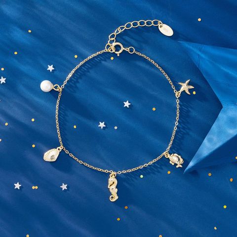 Classic Style Starfish Hippocampus Sterling Silver Plating Chain Shell Zircon 14k Gold Plated White Gold Plated Silver Plated Bracelets