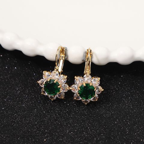 1 Pair Romantic Shiny Flower Plating Inlay Copper Zircon Gold Plated Drop Earrings