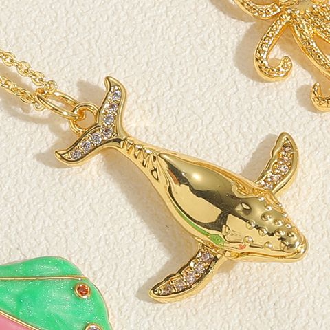 Elegant Simple Style Dolphin Shell Shark Copper 14k Gold Plated Zircon Pendant Necklace In Bulk