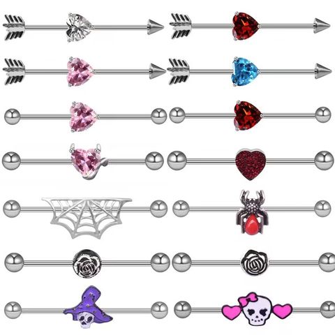 1 Piece Exaggerated Punk Cool Style Heart Shape Skull Plating Inlay Stainless Steel Alloy Copper Rhinestones Zircon White Gold Plated Ear Studs
