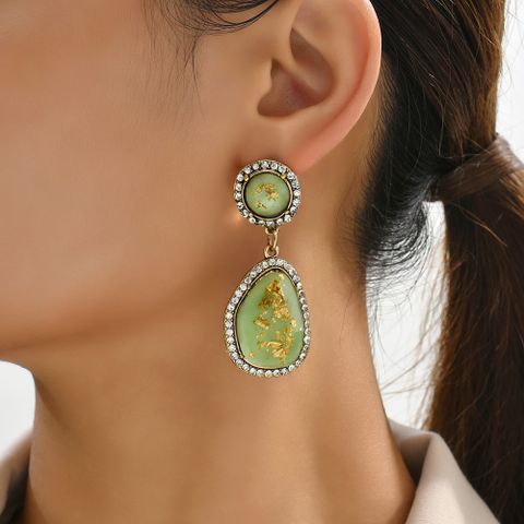 1 Pair Vintage Style Ethnic Style Oval Inlay Zinc Alloy Resin Dangling Earrings