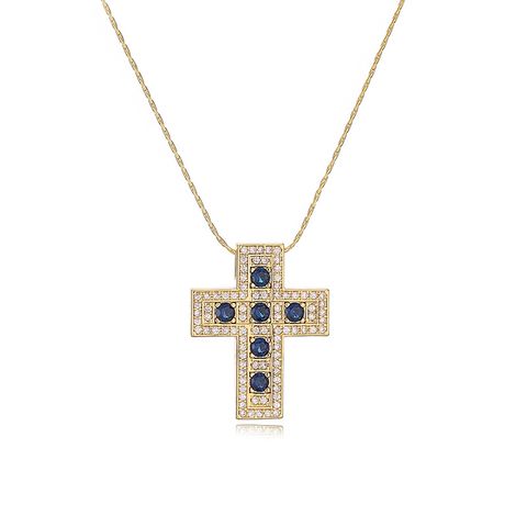 Simple Style Classic Style Cross Copper Plating Inlay Zircon 18k Gold Plated Pendant Necklace