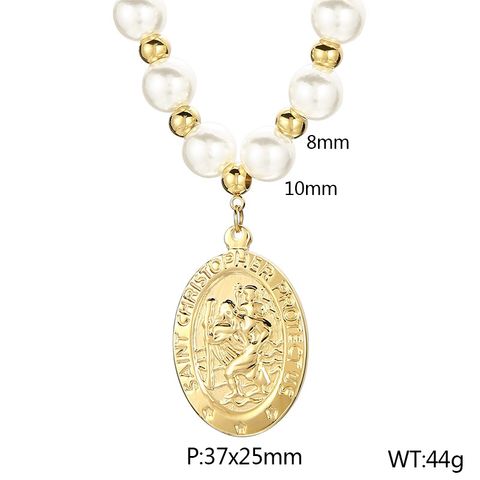 Basic Round Titanium Steel Beaded 18K Gold Plated Women's Pendant Necklace