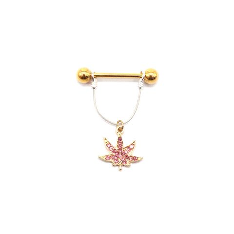 Elegant Sexy Maple Leaf Copper Plating Inlay Rhinestones White Gold Plated Gold Plated Nipple Ring