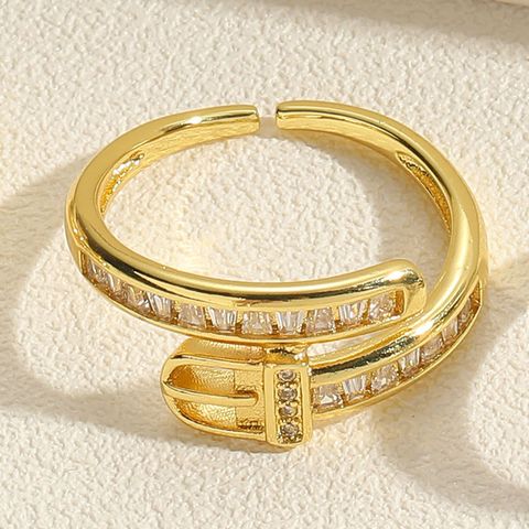 Simple Style Snake Copper Plating Inlay Zircon 14k Gold Plated White Gold Plated Open Rings