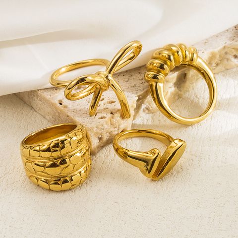 Ig Style Simple Style Irregular Solid Color Bow Knot Stainless Steel Plating 18k Gold Plated Rings