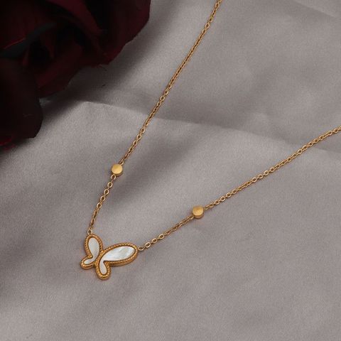Wholesale Simple Style Streetwear Butterfly Stainless Steel Plating 18k Gold Plated Pendant Necklace