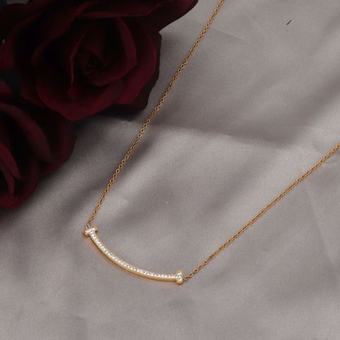 Simple Style Solid Color Stainless Steel Plating Inlay Rhinestones 18k Gold Plated Necklace