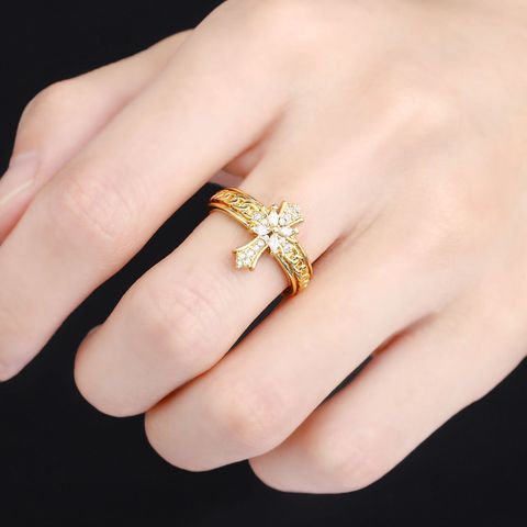 Estilo Moderno Estilo Coreano Cruzar Cobre Enchapado Embutido Circón Anillos Abiertos