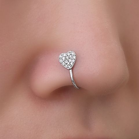 Cute Sweet Heart Shape Copper Plating Inlay Zircon Nose Ring