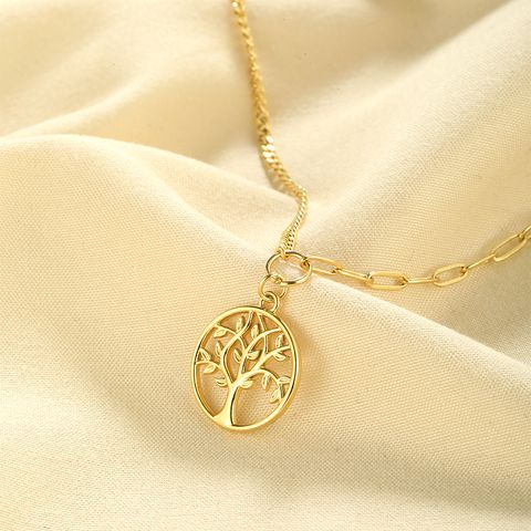 304 Stainless Steel Simple Style Shiny Polishing Plating Bc1035 Lucky Tree Pendant Necklace