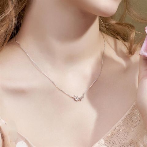 Simple Style Butterfly Copper Inlay Zircon Pendant Necklace
