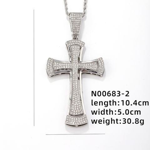 Hip-Hop Vintage Style Punk Cross Stainless Steel Alloy Plating Inlay Rhinestones K Gold Plated Rhodium Plated Men's Pendant Necklace