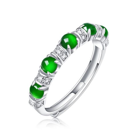 Simple Style Classic Style Round Sterling Silver Inlay Jade Rings