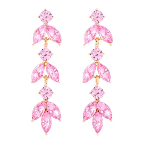 1 Pair Elegant Lady Geometric Inlay Alloy Glass Stone Gold Plated Drop Earrings