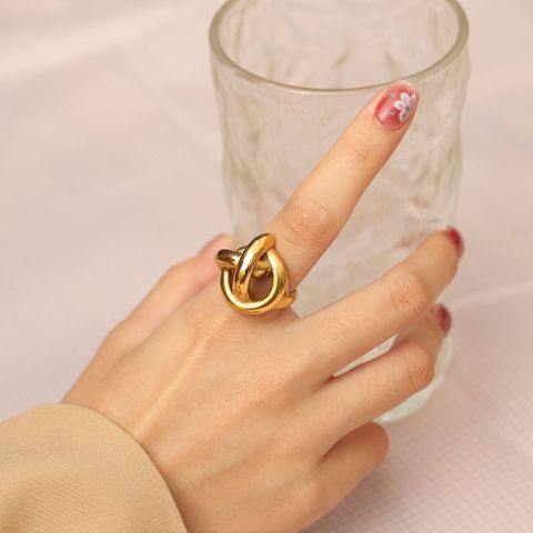 Vintage Style Geometric Solid Color Titanium Steel Plating 18k Gold Plated Rings