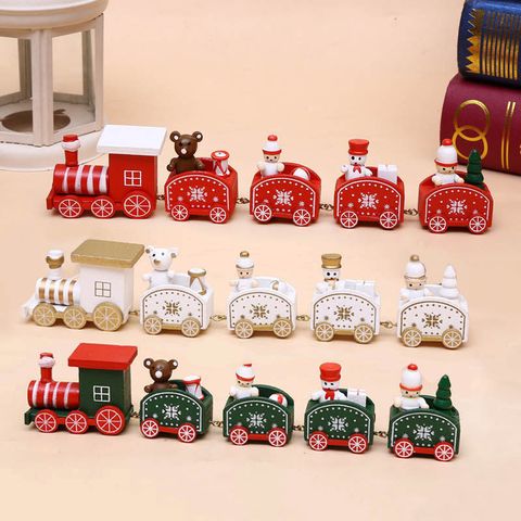 Christmas Cute Pastoral Christmas Tree Train Snowman Wood Indoor Party Festival Ornaments