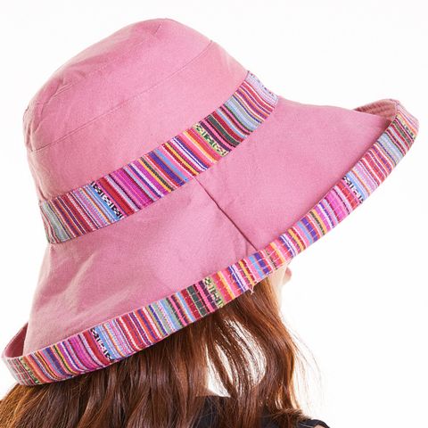 Women's Ethnic Style Monogram Embroidery Big Eaves Bucket Hat