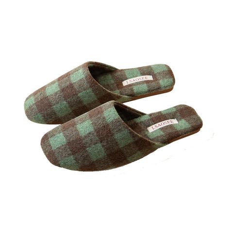Unisex Basic Plaid Round Toe Cotton Slippers