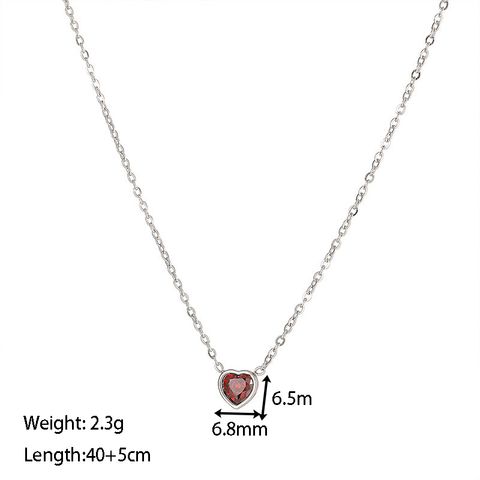 Fashion Heart Shape Titanium Steel Inlay Zircon Pendant Necklace