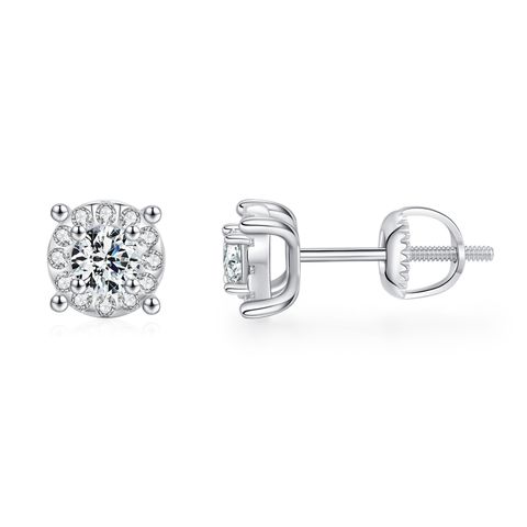 Ig Style Elegant Geometric Solid Color Sterling Silver Gra Plating Inlay Moissanite Rhodium Plated Ear Studs