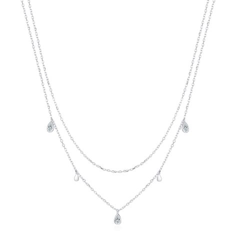 Ig Style Elegant Water Droplets Sterling Silver Gra Plating Inlay Moissanite Rhodium Plated Necklace