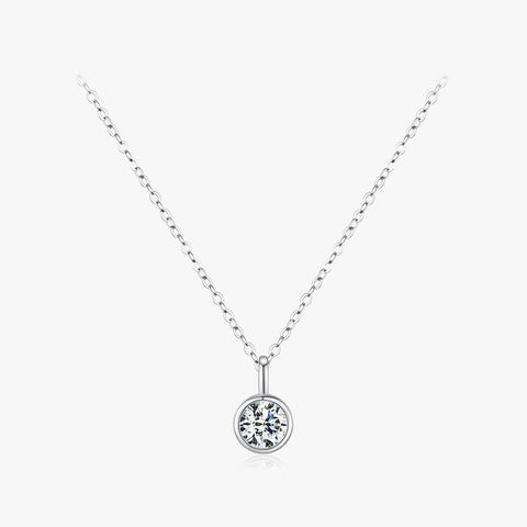Ig Style Elegant Round Sterling Silver Gra Plating Inlay Moissanite Rhodium Plated Pendant Necklace