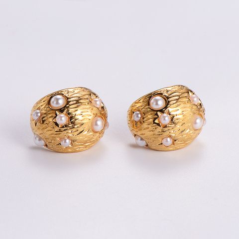 1 Pair Vintage Style C Shape Solid Color Plating 304 Stainless Steel 24K Gold Plated Ear Studs
