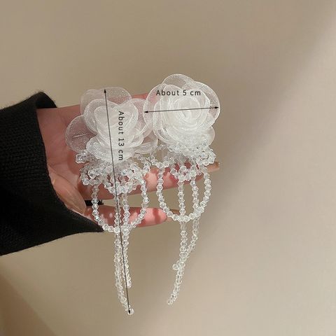 1 Pair Elegant Sweet Flower Tassel Inlay Alloy Crystal Drop Earrings