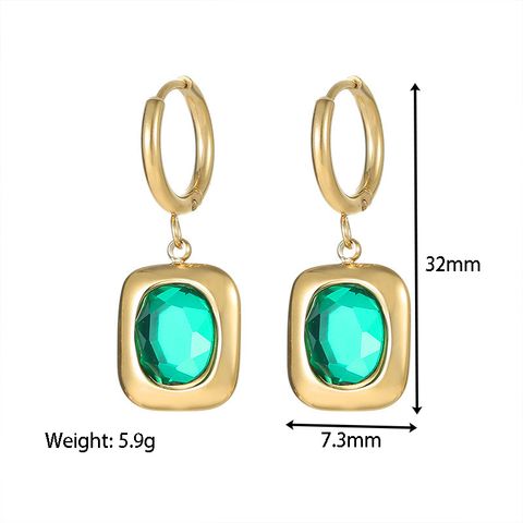 Retro Circle Square Stainless Steel Drop Earrings Inlay Zircon Stainless Steel Earrings 1 Pair