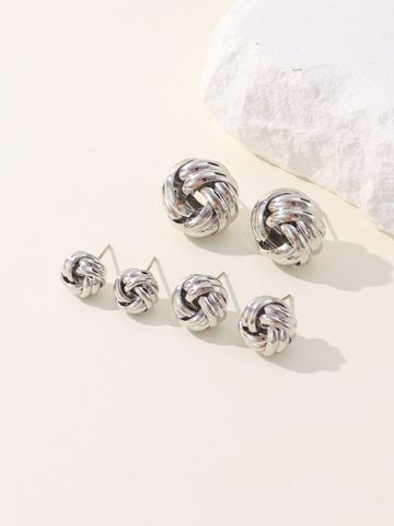 3 Pairs Hip-hop Retro Solid Color Plating Braid Metal White Gold Plated Ear Studs